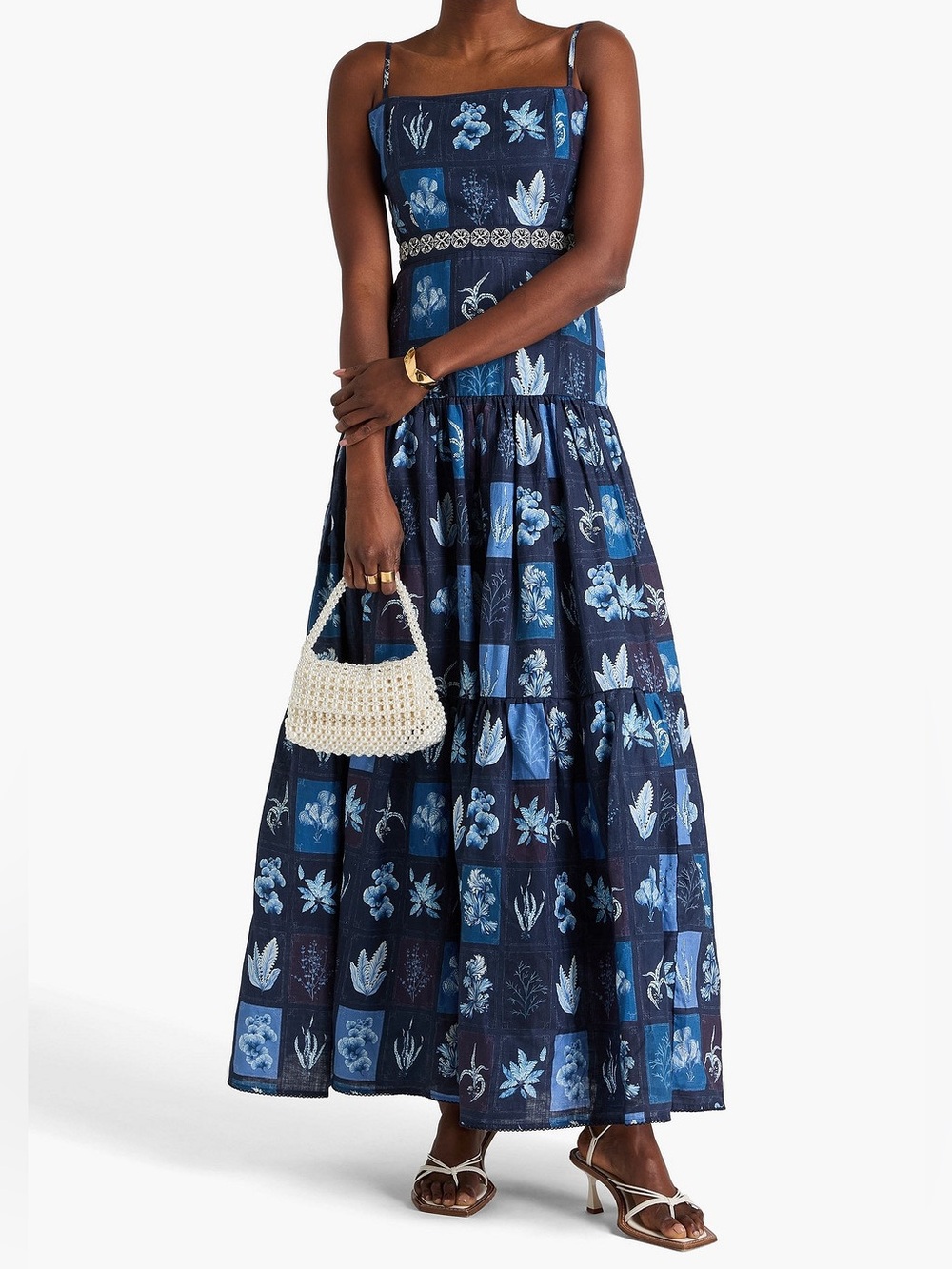 Agua by Agua Bendita Lima Algae Printed Tiered 100% Linen Maxi Dress Size M NWOT - Picture 4 of 15